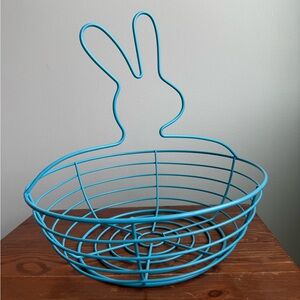 Large Blue Metal Wire Easter Bunny Basket Egg Hunting Springtime Decor